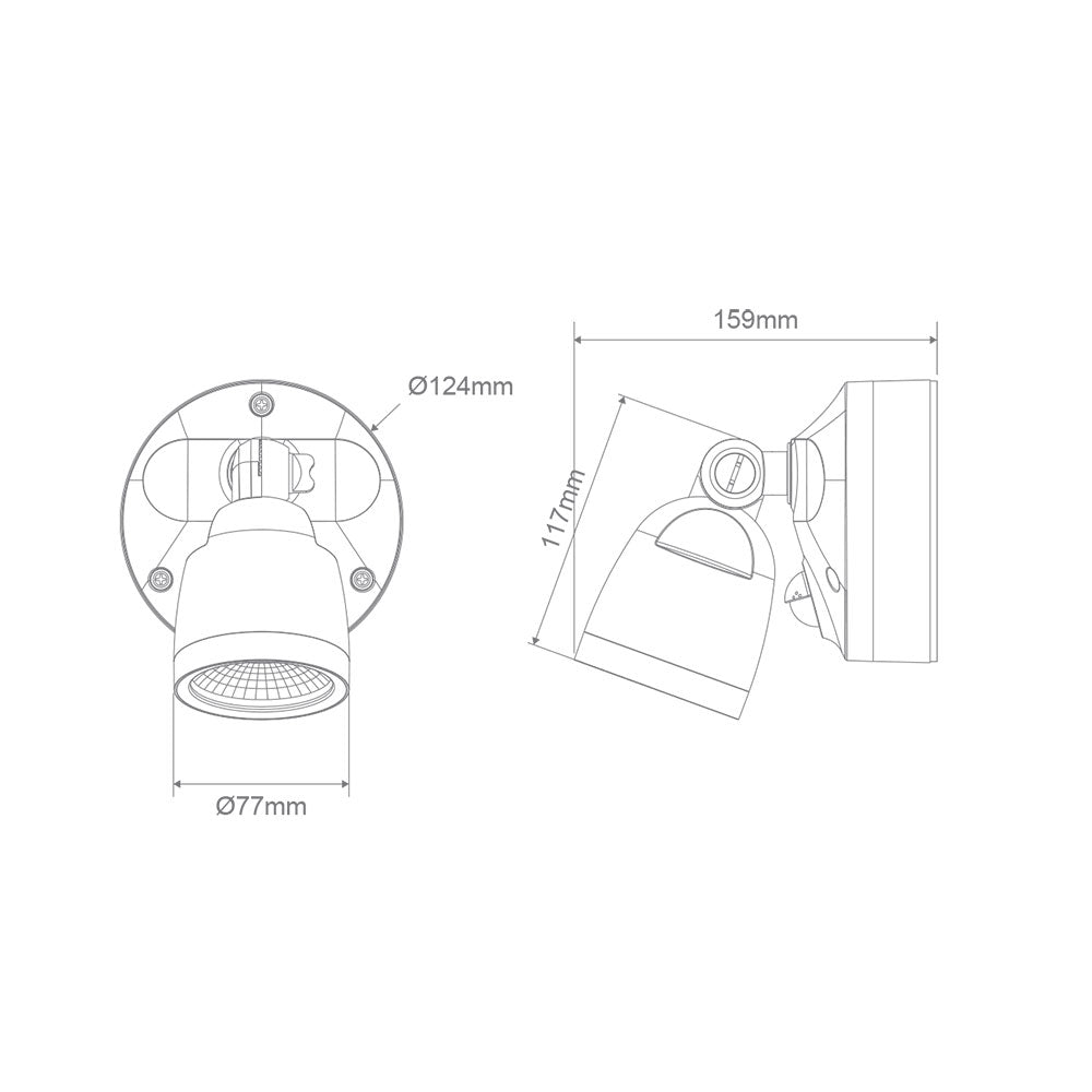 Muro Eco 10W LED Single Head Polycarbonate Coastal Spotlight With Sensor White / Tri-Colour - 25073
