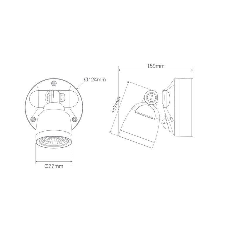 Muro Eco 10W LED Single Head Polycarbonate Coastal Spotlight With Sensor White / Tri-Colour - 25073