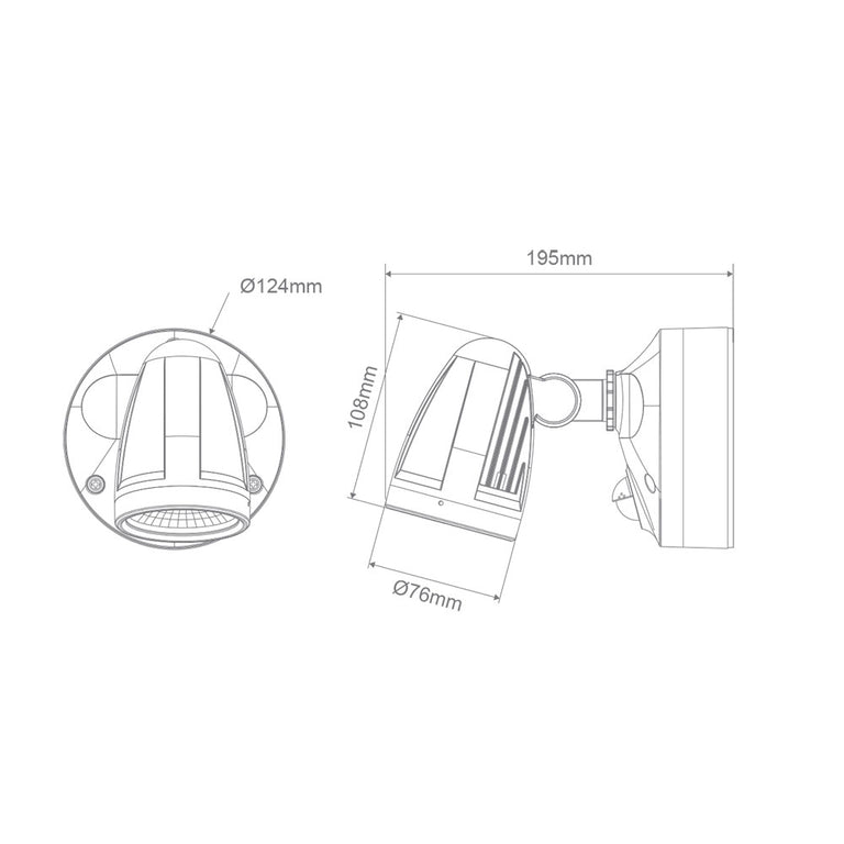Muro Max 16W LED Single Spotlight With Sensor Black / Tri-Colour - 25082