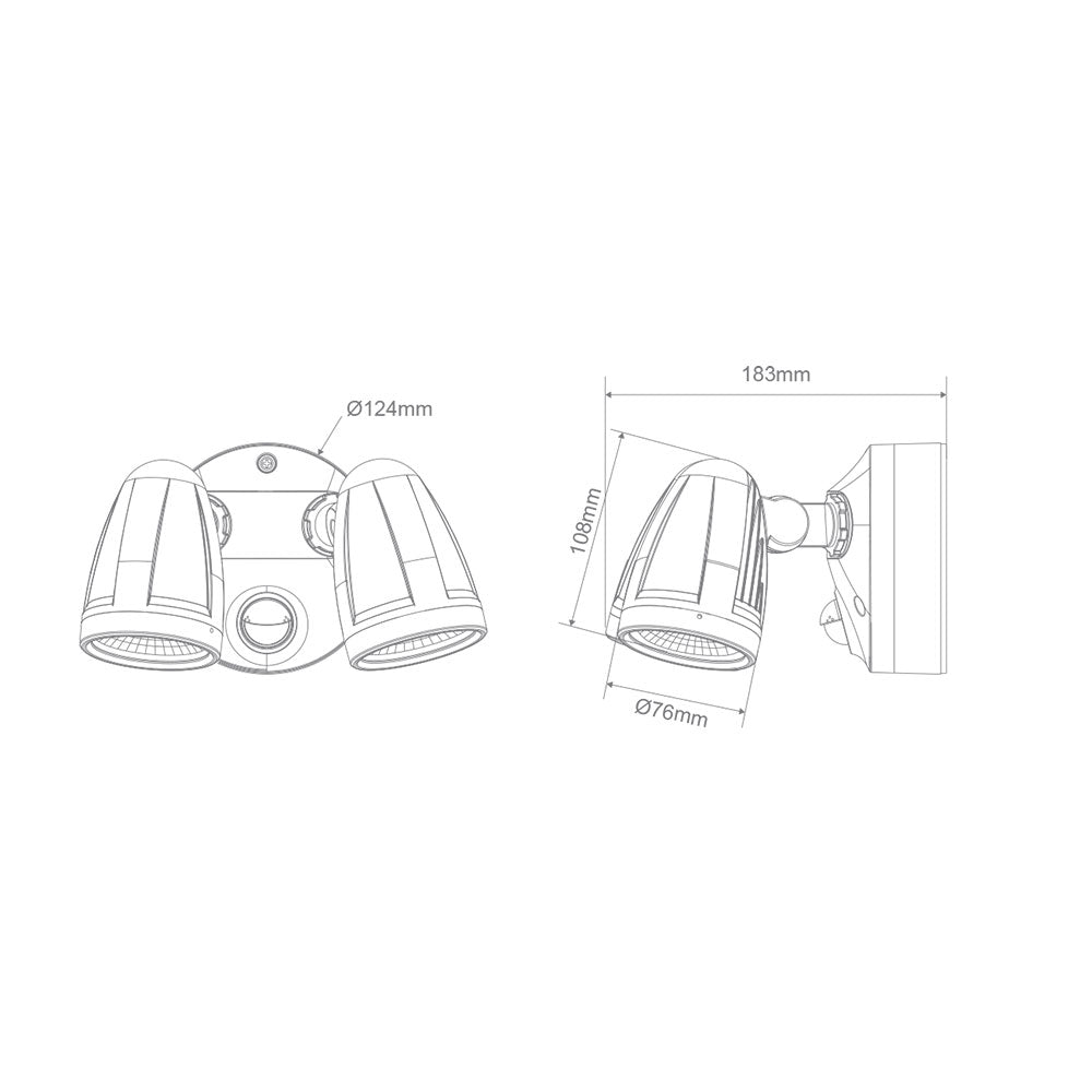 Muro Max 32W LED Twin Head Spotlight With Sensor Black / Tri-Colour - 25086