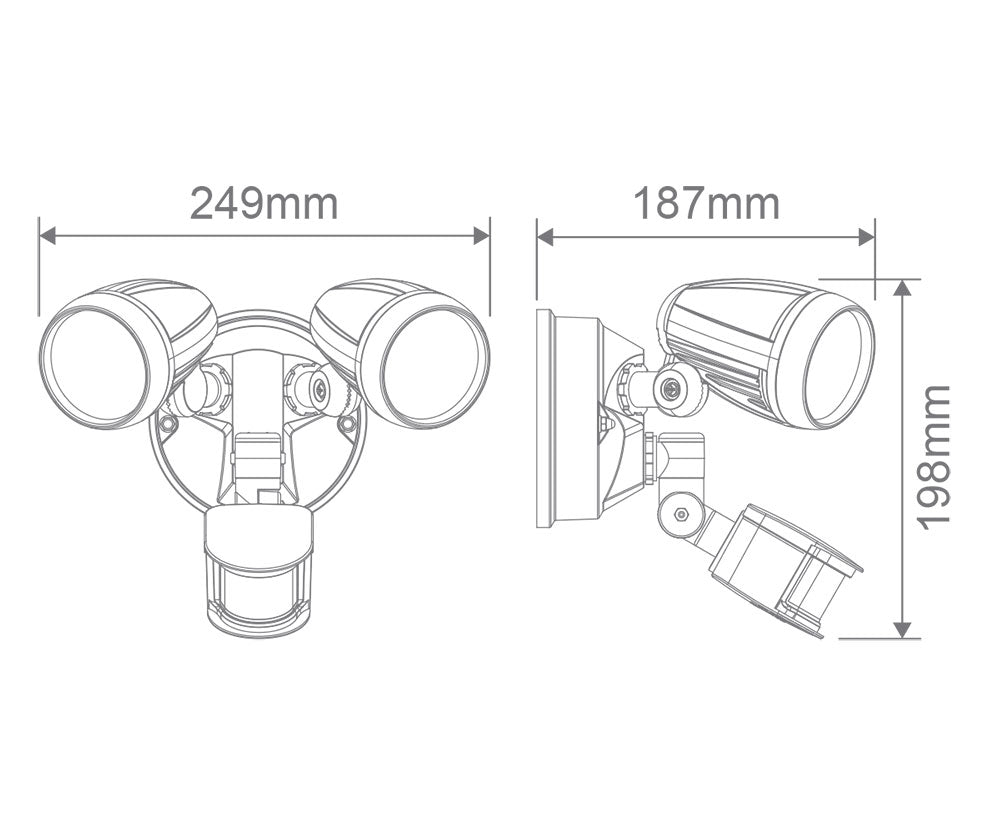 Muro 30 Watt Twin Head LED Spotlight with Sensor Black / Tri Colour - 25062