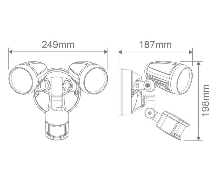 Muro 30 Watt Twin Head LED Spotlight with Sensor Black / Tri Colour - 25062