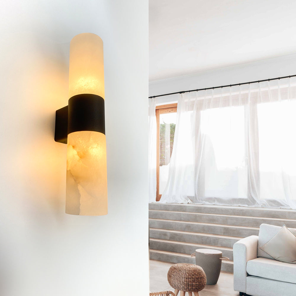 Panish 2 Light Marble Wall Light Black