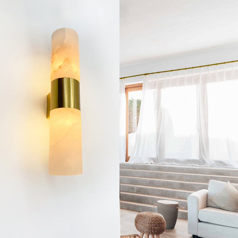 Panish 2 Light Marble Wall Light Gold