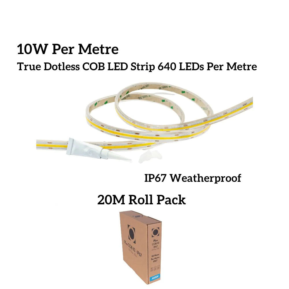 Plex-COB 10W IP67 24V DC 20 Metre Dimmable LED Strip / White - 24061