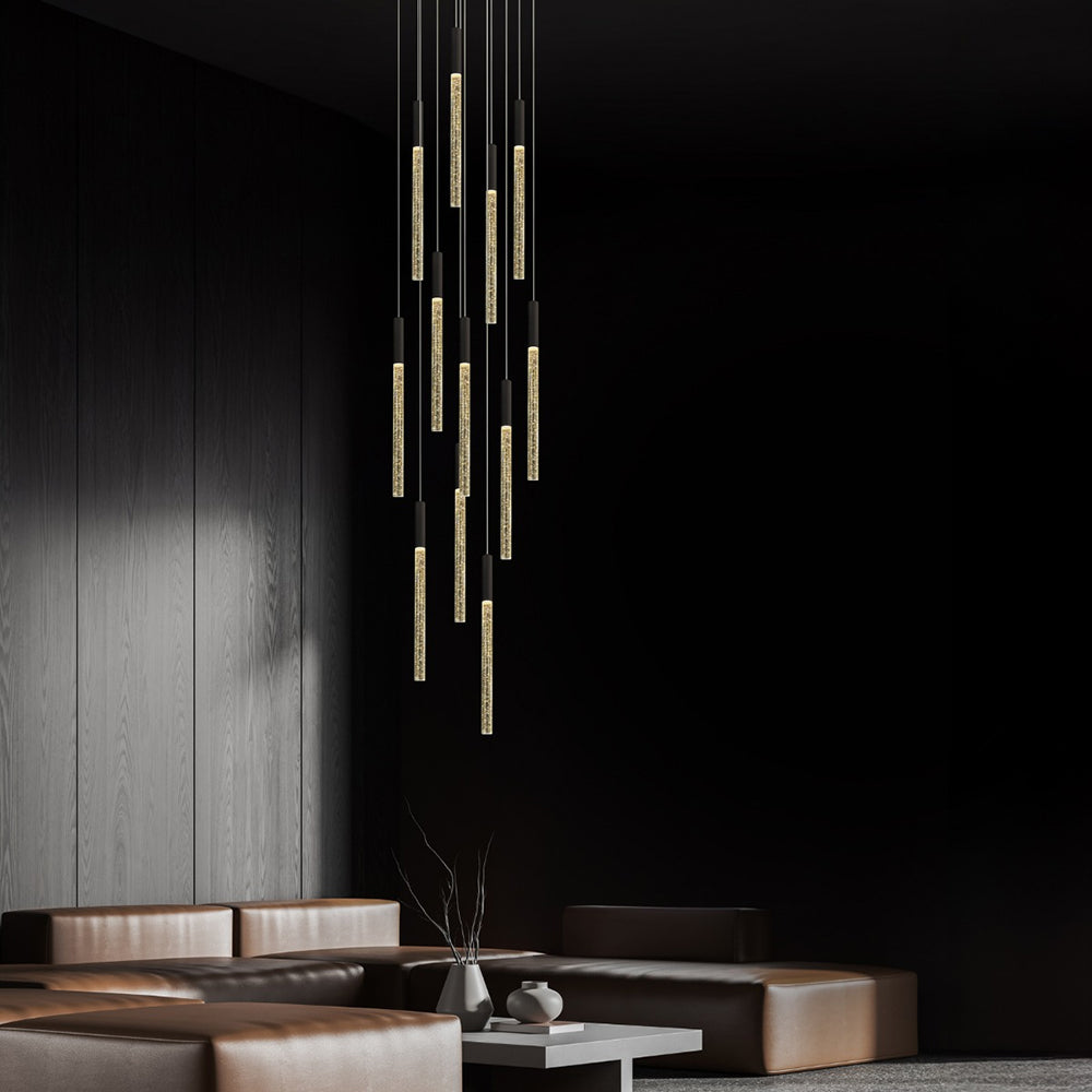 Raindrop 12 Light Dimmable LED Pendant Black / Warm White