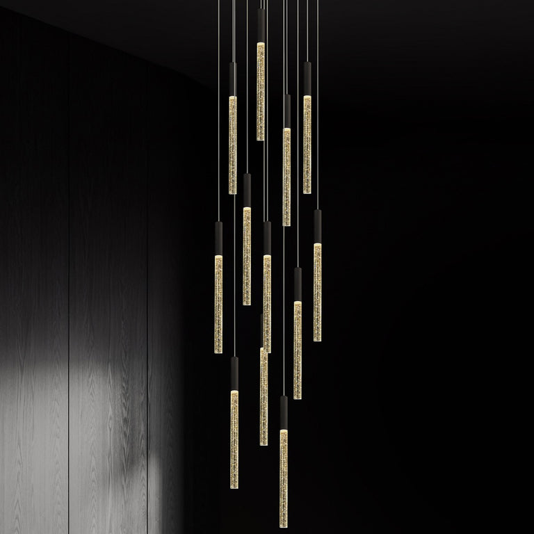 Raindrop 12 Light Dimmable LED Pendant Black / Warm White