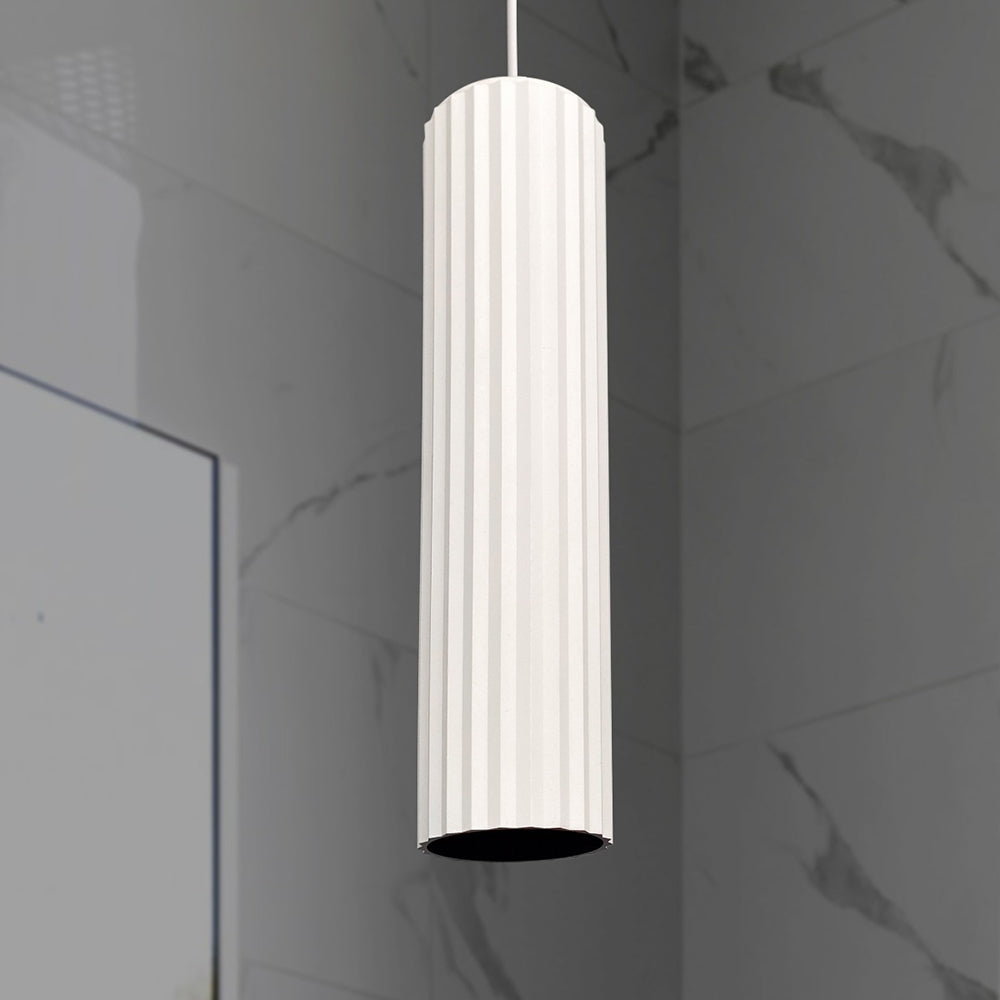 Ribbed Tall GU10 Pendant White