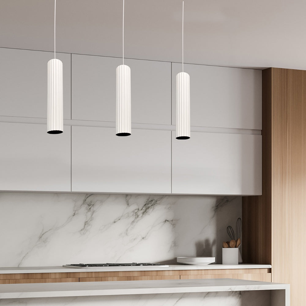Ribbed Tall GU10 Pendant White