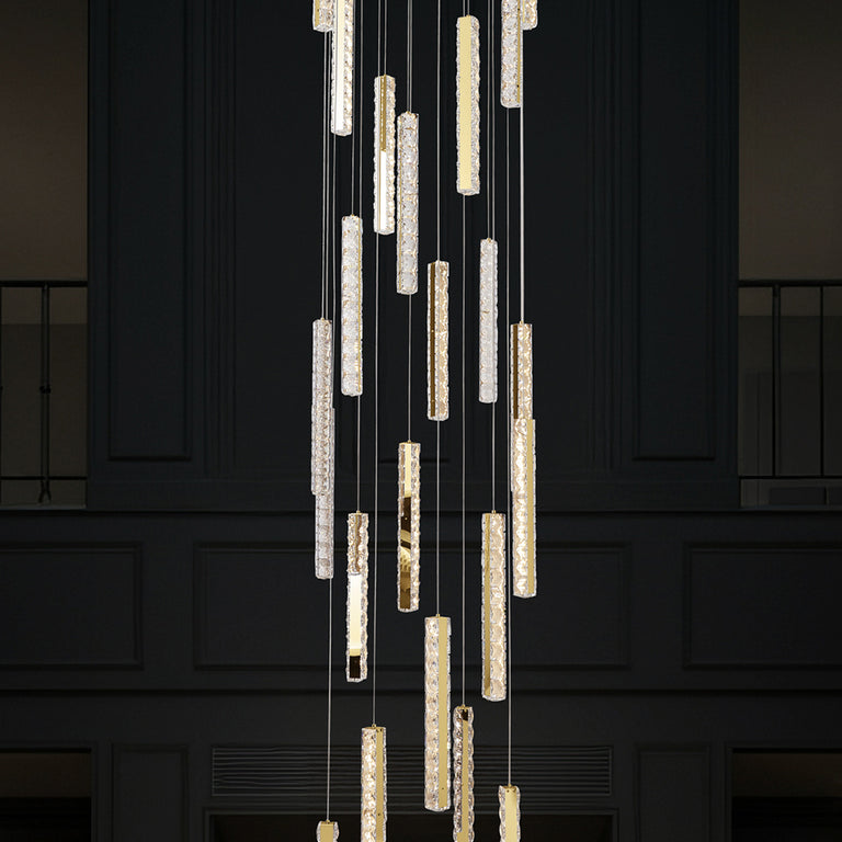 Ruby 20 Light Dimmable LED Crystal Pendant Gold / Tri-Colour