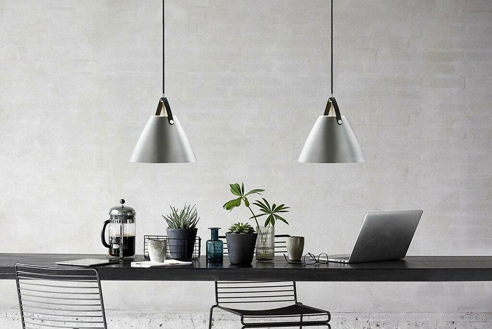 Strap 36 1 Light Pendant Leather Brushed Steel - 84343032