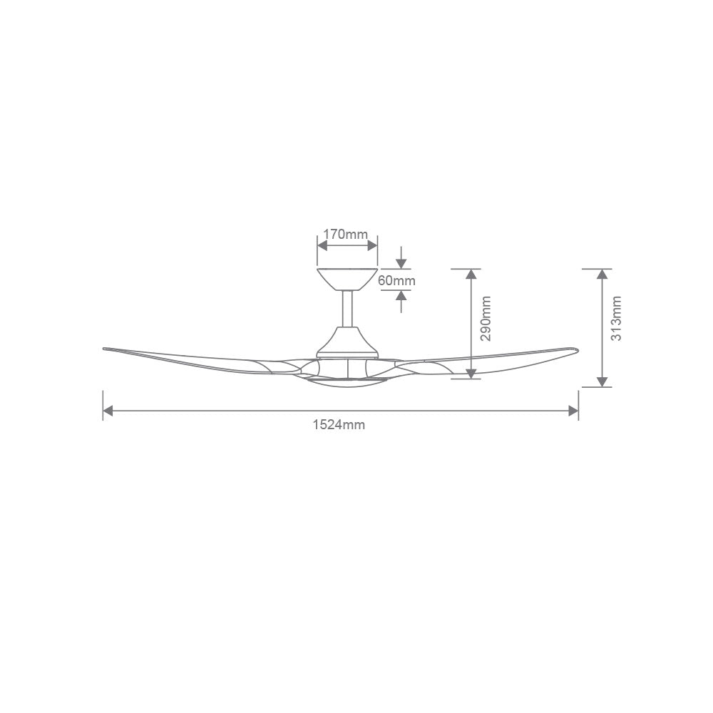 Strike 60" DC 3 Blade Ceiling Fan Black / Black - 60136