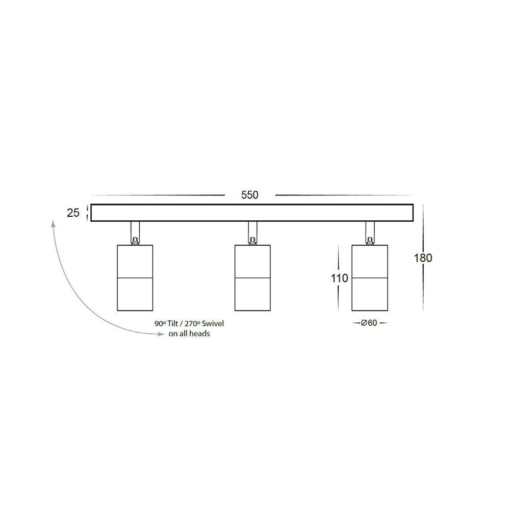 Poseidon 3 Light 240V GU10 Ceiling Spotlight Bar Light White - PG3BARWH