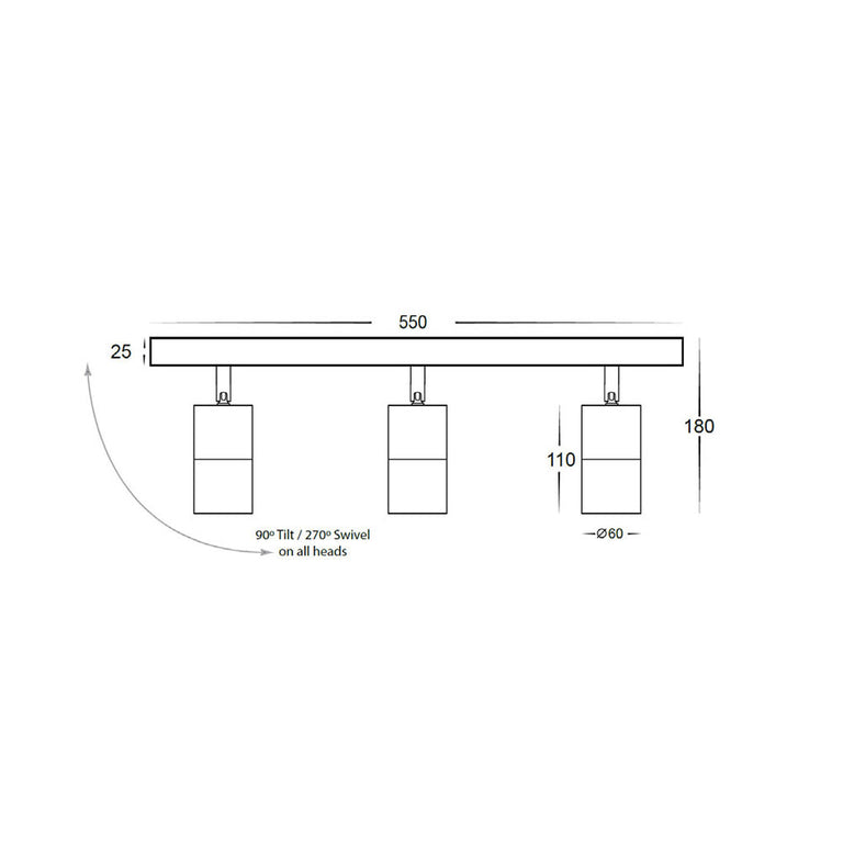 Poseidon 3 Light 240V GU10 Ceiling Spotlight Bar Light White - PG3BARWH