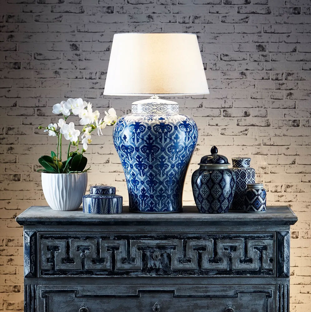 Churchill Table Lamp Blue White, Blue And White Ceramic Base Table Lamp