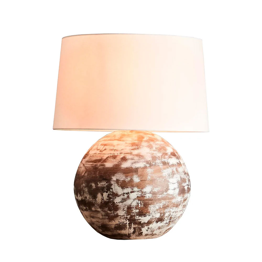 Boule Turned Wood Ball Table Lamp, White Turned Wood Table Lamp