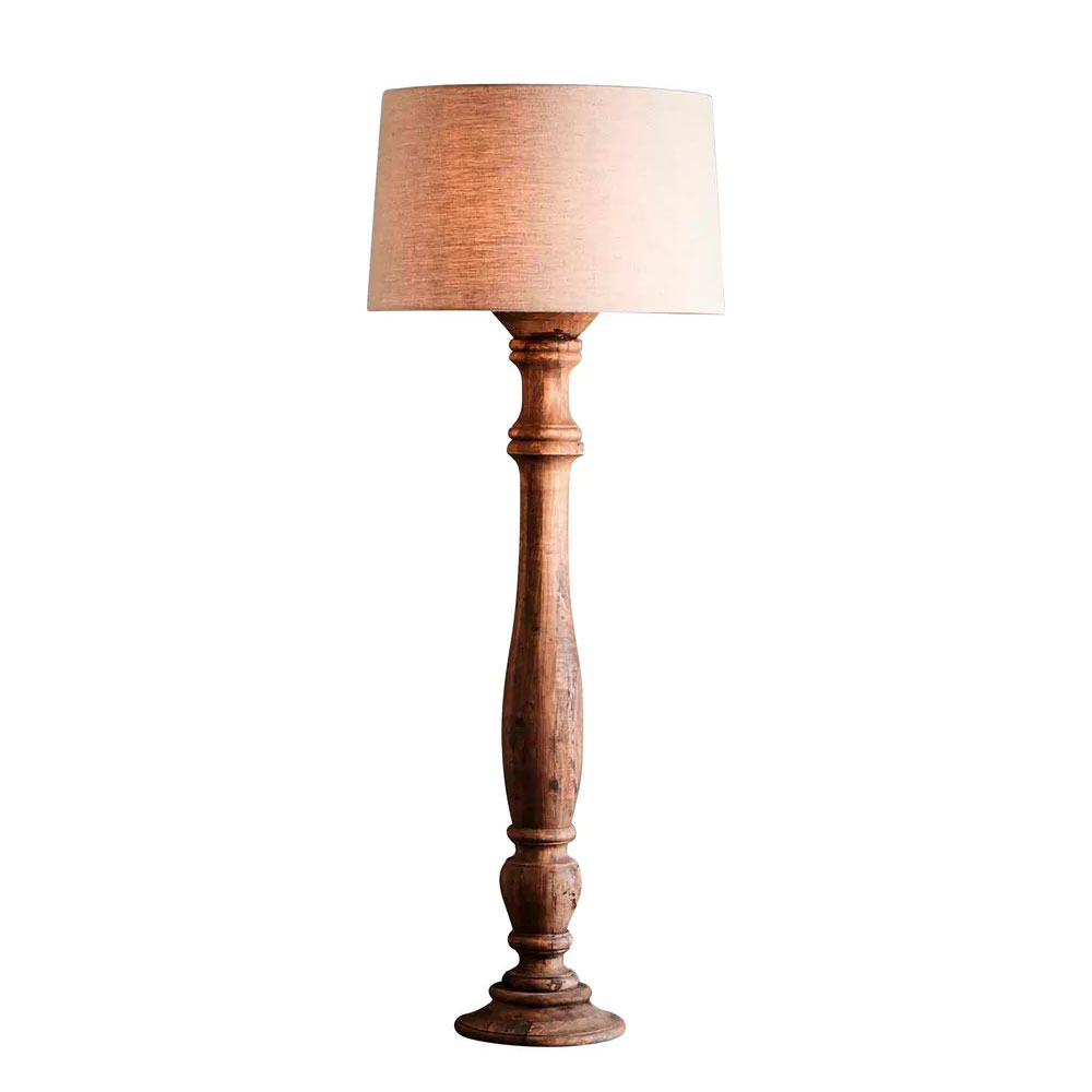 Candela Large Dark Natural Turned Wood, Wood Floor Lamp