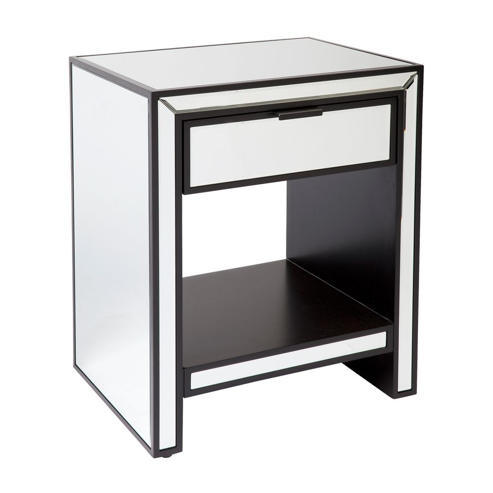 black and mirrored nightstand