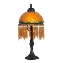 Victorian Beaded Tiffany Table Lamp Amber / Green - TL-308-AG