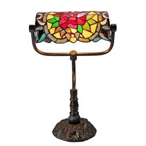 Red Camellia Tiffany Bankers Lamp - TL-210A-BKKG
