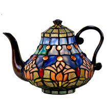 Mauve Tulip Tiffany Teapot Table Lamp - TL-Q07235A