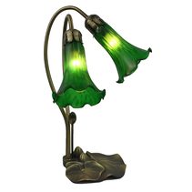 Two Branch Tiffany Lily Table Lamp Green - LLTB-2-G