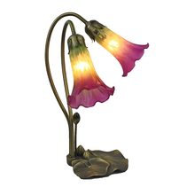 Two Branch Tiffany Lily Table Lamp Pink & Green - LLTB-2-PG