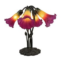 Five Branch Tiffany Lily Table Lamp Pink & Green - LLTB-5-PG