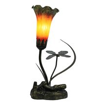 Single Branch Upward Tiffany Lily Table Lamp Green, Red & Yellow - N039-1-GRY
