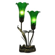 Two Branch Upward Tiffany Lily Table Lamp Green - N039-2-G