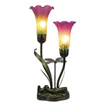 Two Branch Upward Tiffany Lily Table Lamp Pink & Green - N039-2-PG