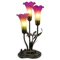 Three Branch Upward Tiffany Lily Table Lamp Pink & Green - N039-3-PG