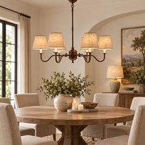 Prescot 6 Light Chandelier Dark Bronze With Dark Natural Shade - ELPIM50727COP