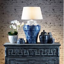 Churchill Table Lamp Blue/White With Shade - ELJC10539