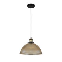Tristan Domed Glass Ribbed Pendant Light Amber - LL002PL056AM
