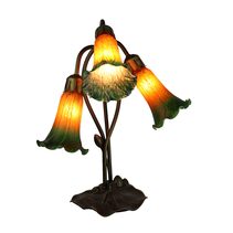 Three Branch Tiffany Lily Table Lamp Green & Amber - LLTB-3-GA