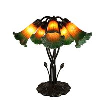 Five Branch Tiffany Lily Table Lamp Green & Amber - LLTB-5-GA