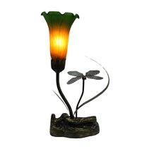 Single Branch Upward Tiffany Lily Table Lamp Green & Amber - N039-1-GA