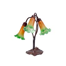 Tiffany Triple Lily Table Lamp Amber / Green - TLA1-006/AG