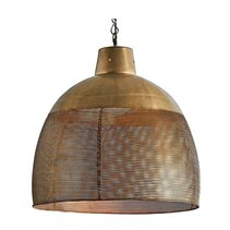 Riva Perforated Iron Dome Pendant Large Antique Brass - ZAF10258