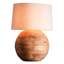 Boule Turned Wood Ball Table Lamp Large Natural With Shade - ZAF14115