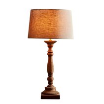 Candela Small Dark Natural Turned Wood Candlestick Table Lamp With Shade - ZAF14129