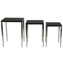 Alor Set Of 3 Metal Shagreen Tables Black - FUR649BL