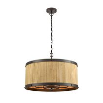 Interior Drum Wood 6 Light Pendant Natural Wood With Oil Rubbed Bronze - BARRIQUE2