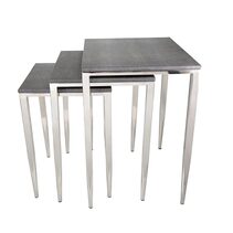 Alor Set Of 3 Metal Shagreen Tables Grey - FUR649GRY