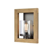Timber Wall Light Warm Chestnut Wood Frame Clear Glass - METI03W