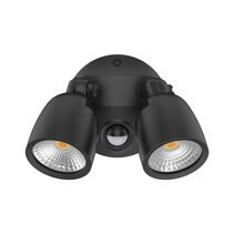 Muro Eco 20W LED Twin Head Polycarbonate Coastal Spotlight With Sensor Black / Tri-Colour - 25076