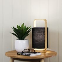 Lucia Natural Timber & Cotton Table Lamp Black - OL93611BK