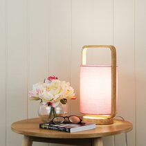 Lucia Natural Timber & Cotton Table Lamp Pink - OL93611PK