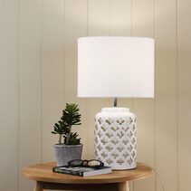 Casbah Moorish Cut Ceramic Table Lamp White - OL97978WH